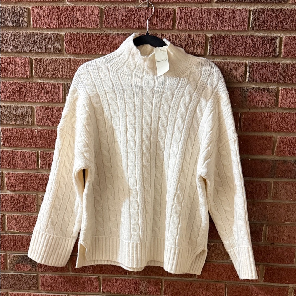 Abercrombie & Fitch Cream Cable Easy Funnel Neck Knit Sweater